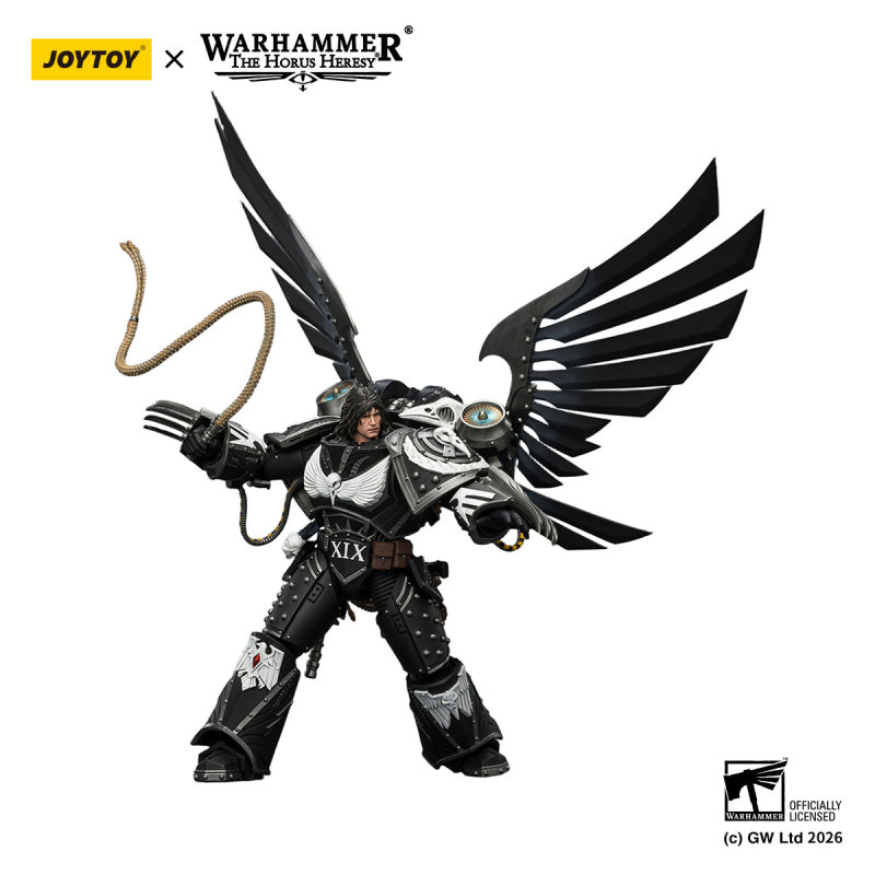 Raven Guard Corvus Corax,Primarch of the XIX Legion with artificer-crafted lightning talons,archaeotech pistols,and whip