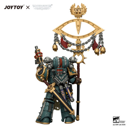 Sons of Horus Maloghurst the Twisted, the Warmaster's Equerry with Legion Standard and Banestrike Bolter