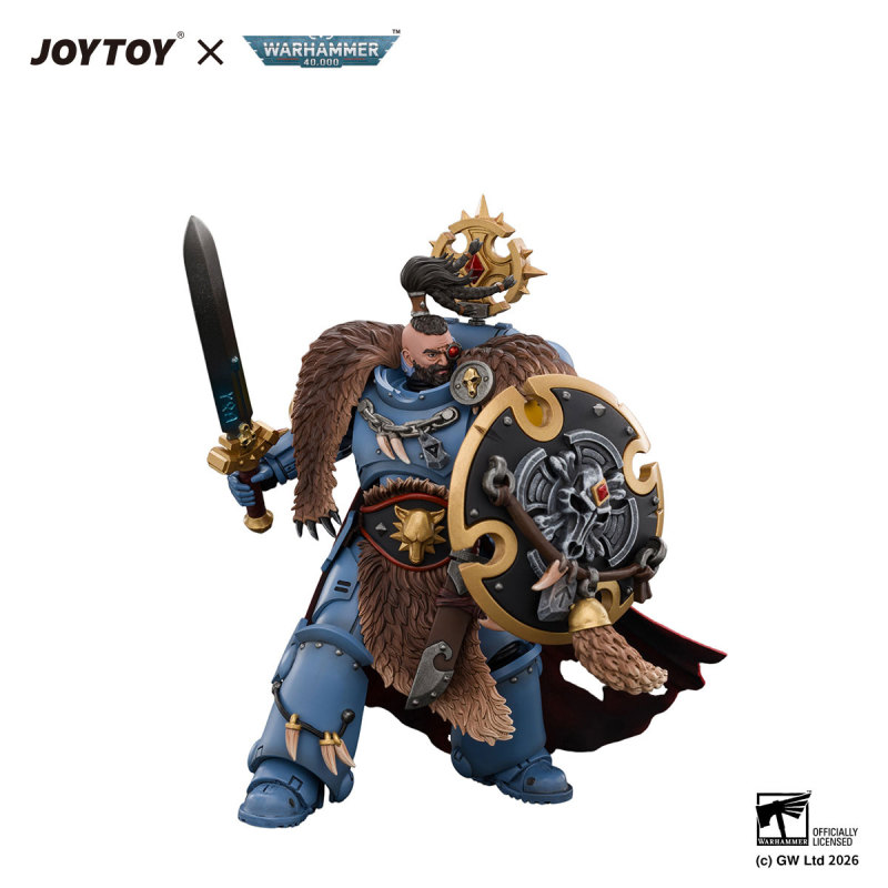 Space Wolves Wolf Guard Battle Leader with Master-crafted Power Weapon,Storm Shield,Thunder Hammer,Master-crafted Heavy Bolt Pistol,and Plasma Pistol